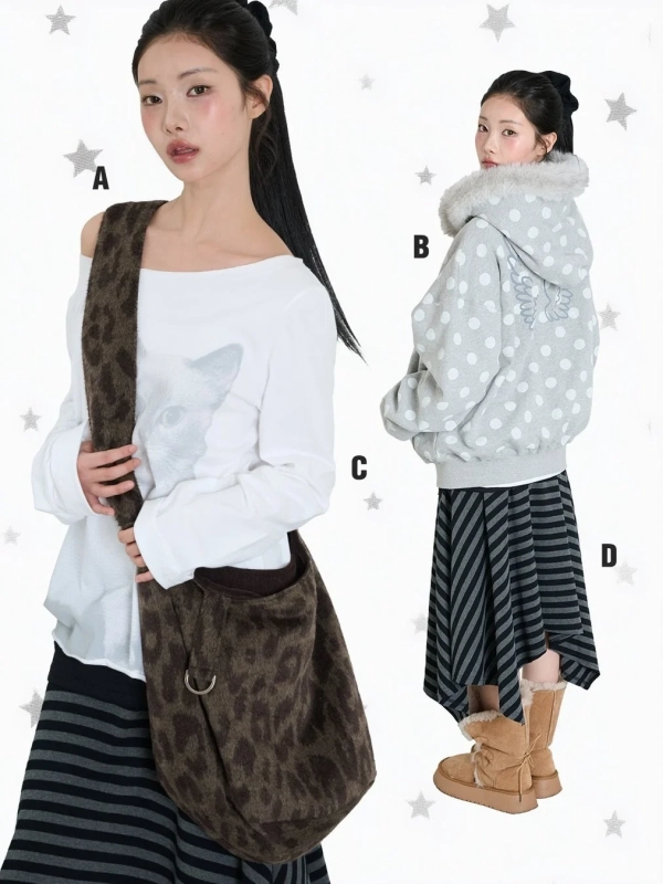 カジュアルな冬のファッションを披露するモデル