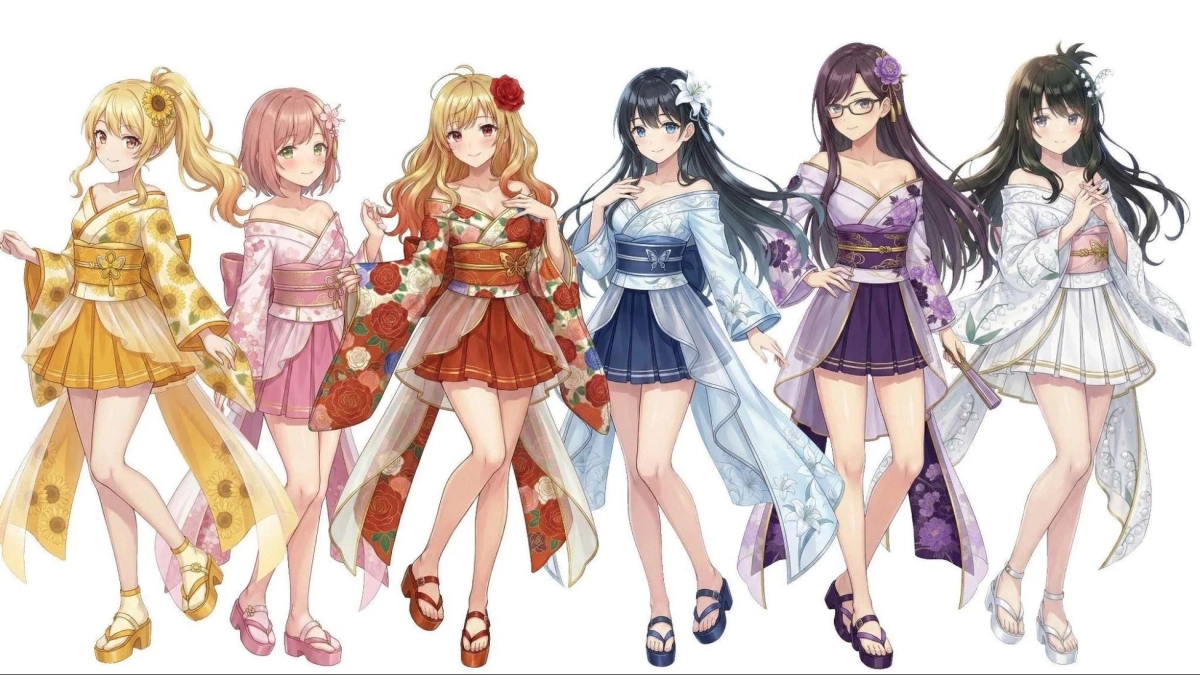 アイドルキャラクター6人の集合イラスト