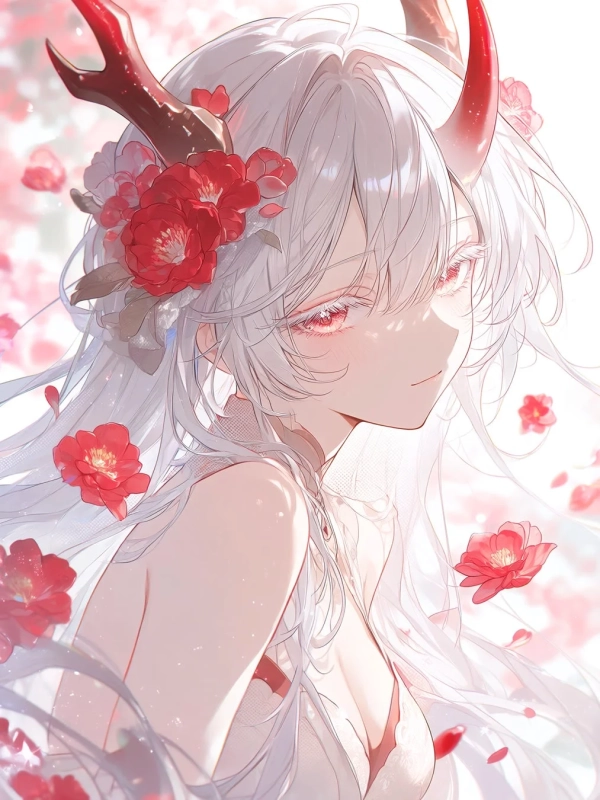 白髪赤目の鬼少女
