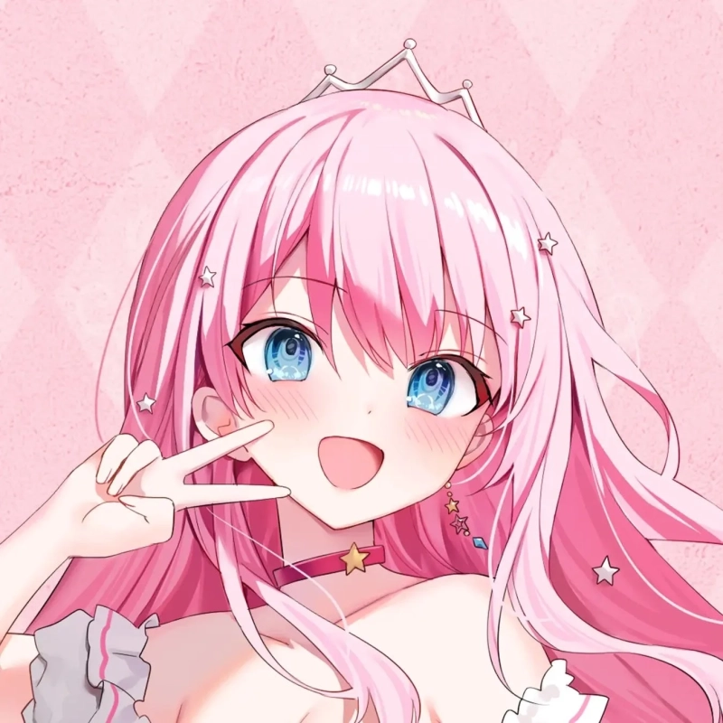 ピンクの髪と青い目のアニメ風の少女