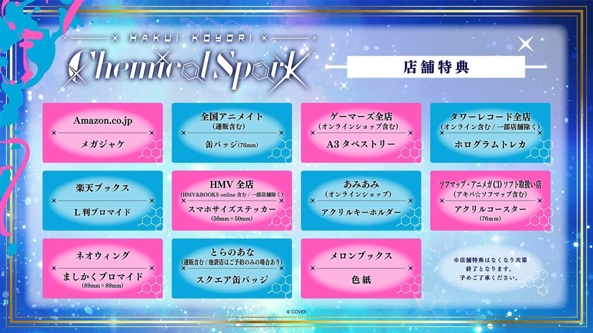 博衣こより 2ndアルバム『Chemical Spark』店舗特典一覧